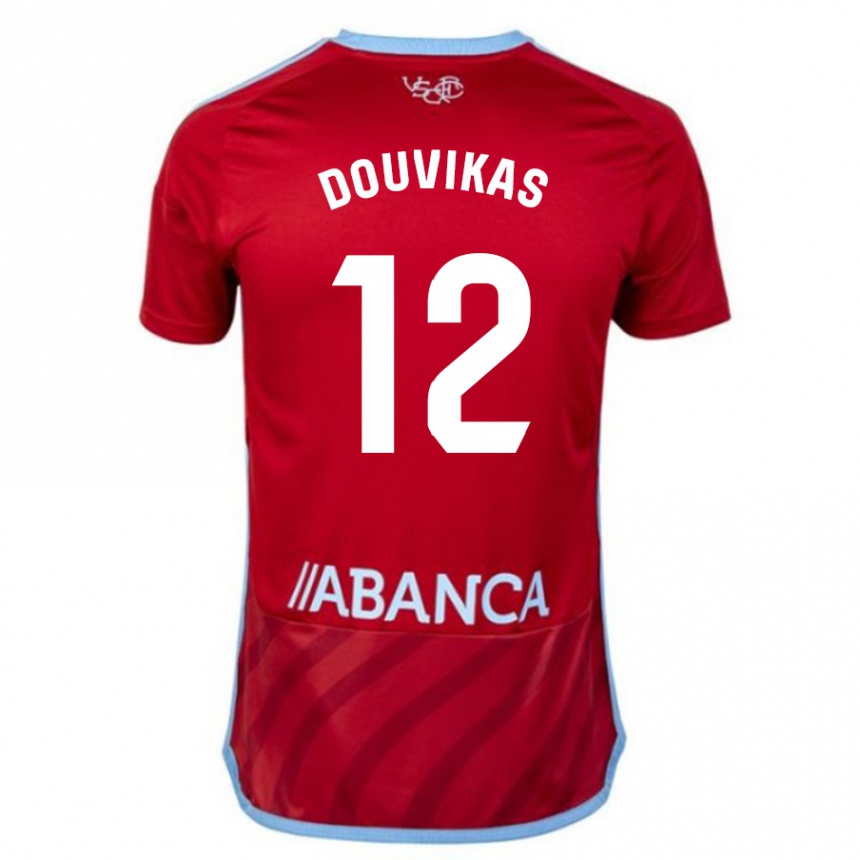 Damen Fußball Anastasios Douvikas #12 Rot Auswärtstrikot Trikot 2023/24 T-Shirt Luxemburg