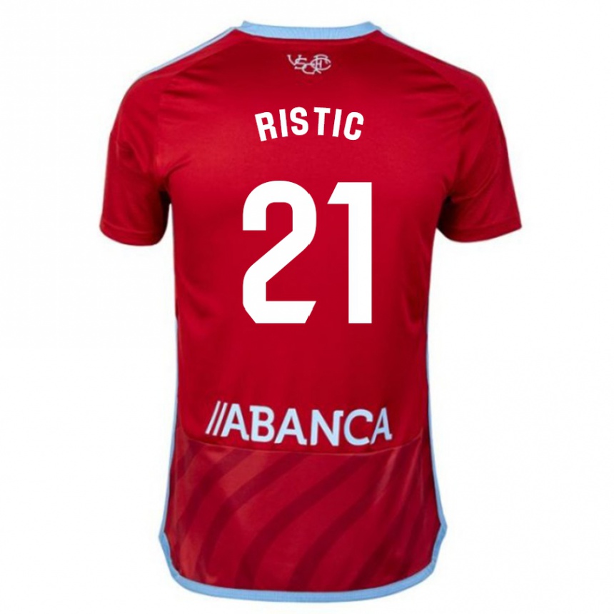 Damen Fußball Mihailo Ristic #21 Rot Auswärtstrikot Trikot 2023/24 T-Shirt Luxemburg