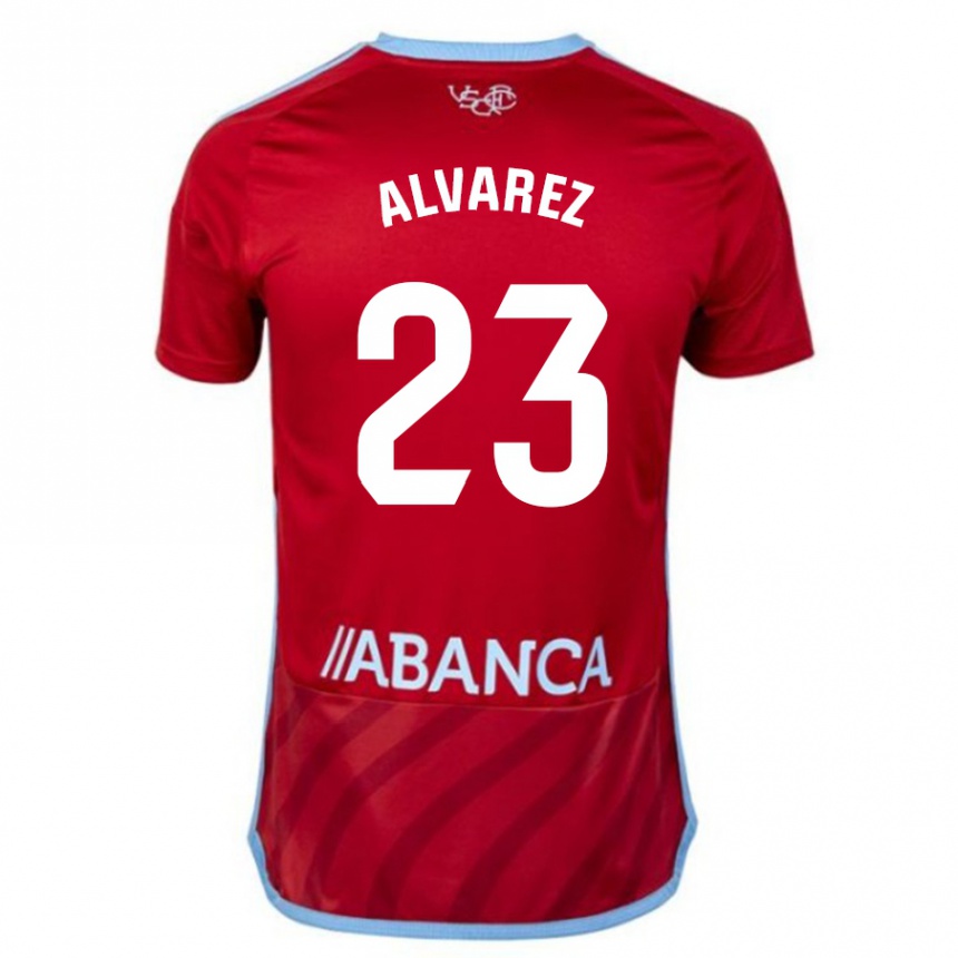 Damen Fußball Hugo Álvarez #23 Rot Auswärtstrikot Trikot 2023/24 T-Shirt Luxemburg