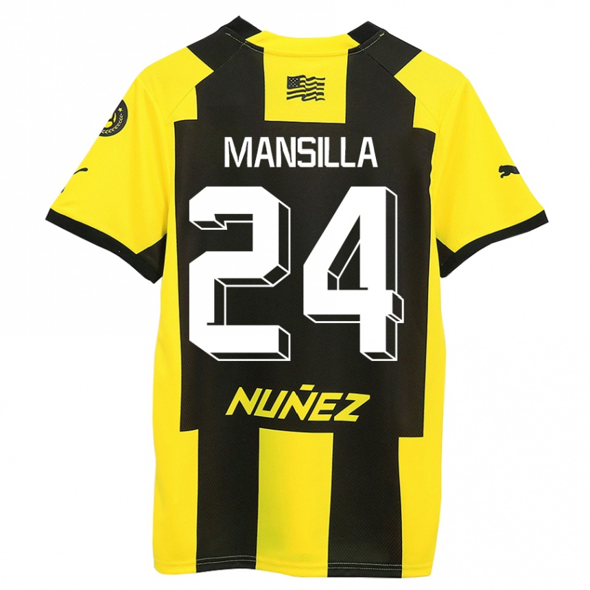 Kinder Fußball Brian Mansilla #24 Gelb Schwarz Heimtrikot Trikot 2023/24 T-Shirt Luxemburg