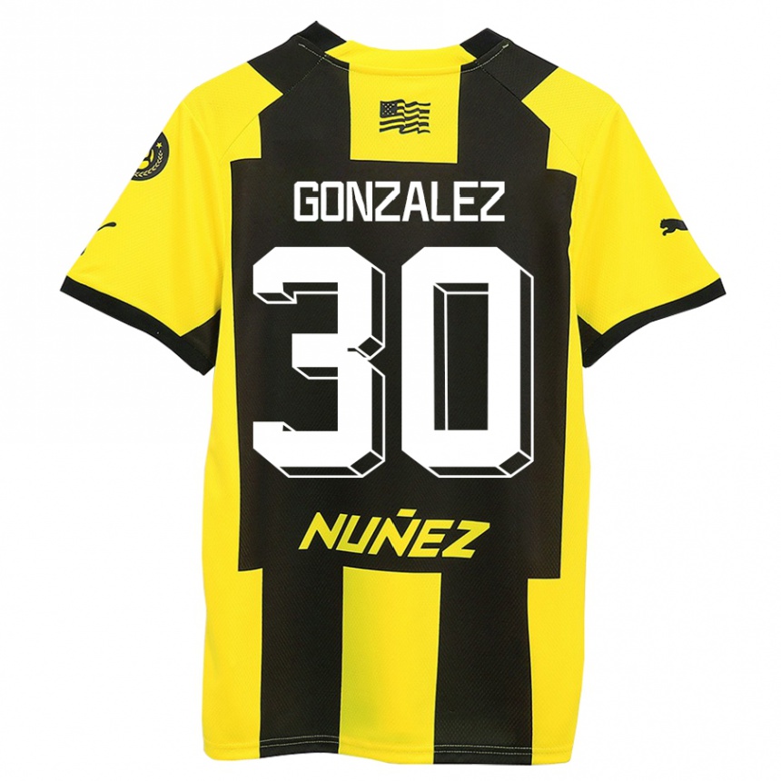 Kinder Fußball Ángel González #30 Gelb Schwarz Heimtrikot Trikot 2023/24 T-Shirt Luxemburg