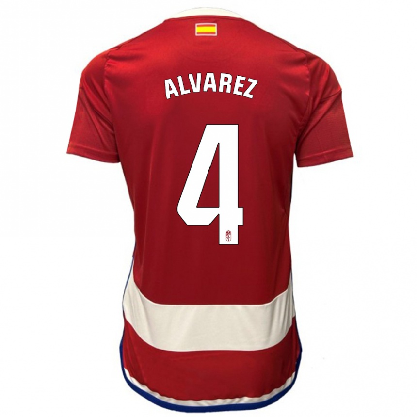 Kinder Fußball Isabel Álvarez #4 Rot Heimtrikot Trikot 2023/24 T-Shirt Luxemburg