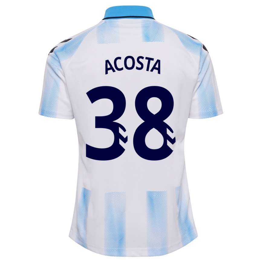 Kinder Fußball Judith Acosta #38 Weiß Blau Heimtrikot Trikot 2023/24 T-Shirt Luxemburg