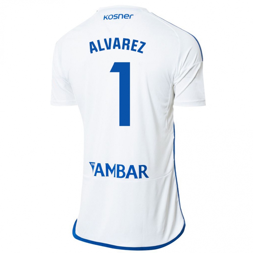 Kinder Fußball Cristian Álvarez #1 Weiß Heimtrikot Trikot 2023/24 T-Shirt Luxemburg