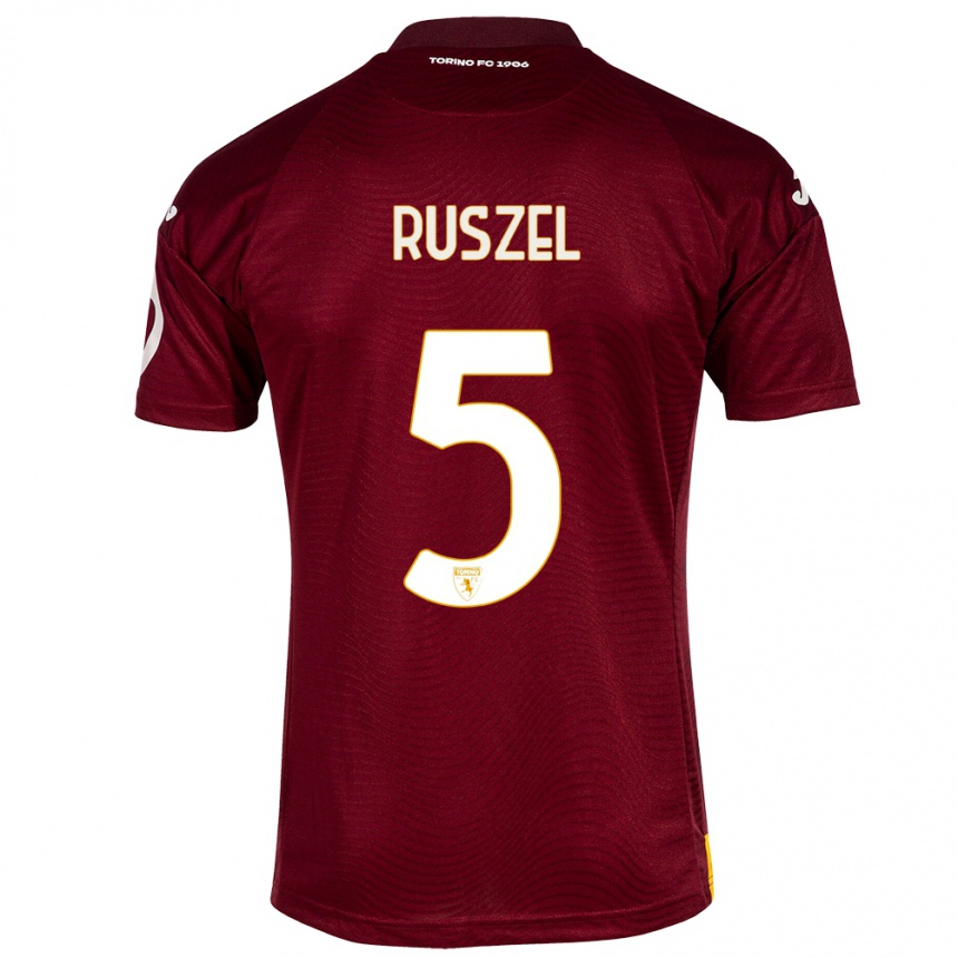 Kinder Fußball Marcel Ruszel #5 Dunkelrot Heimtrikot Trikot 2023/24 T-Shirt Luxemburg