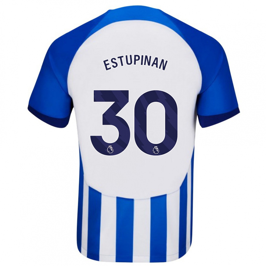 Kinder Fußball Pervis Estupiñán #30 Blau Heimtrikot Trikot 2023/24 T-Shirt Luxemburg