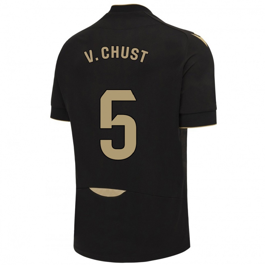 Kinder Fußball Víctor Chust #5 Schwarz Auswärtstrikot Trikot 2023/24 T-Shirt Luxemburg