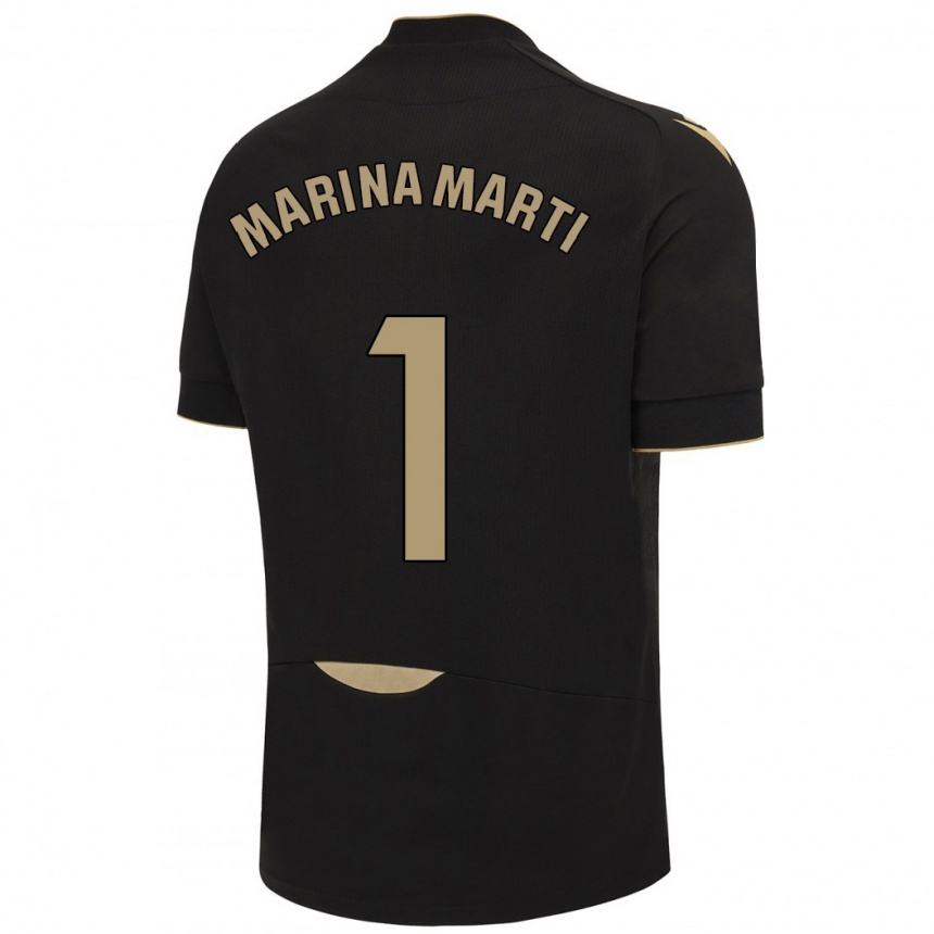 Kinder Fußball Marina Martí #1 Schwarz Auswärtstrikot Trikot 2023/24 T-Shirt Luxemburg