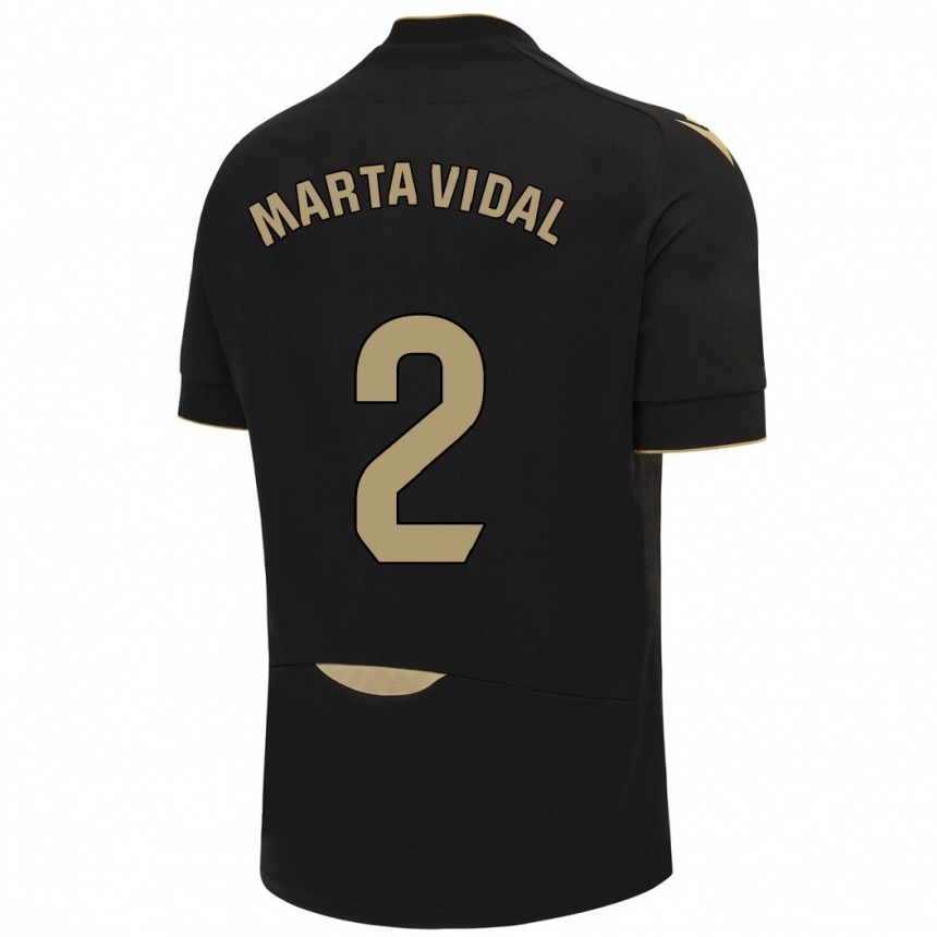 Kinder Fußball Marta Vidal Vela #2 Schwarz Auswärtstrikot Trikot 2023/24 T-Shirt Luxemburg