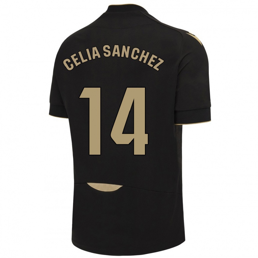 Kinder Fußball Celia Sánchez García #14 Schwarz Auswärtstrikot Trikot 2023/24 T-Shirt Luxemburg