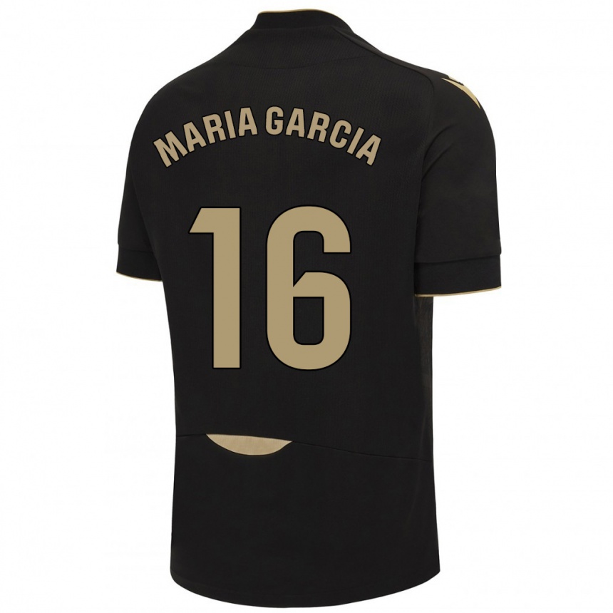 Kinder Fußball Maria García Fernández #16 Schwarz Auswärtstrikot Trikot 2023/24 T-Shirt Luxemburg