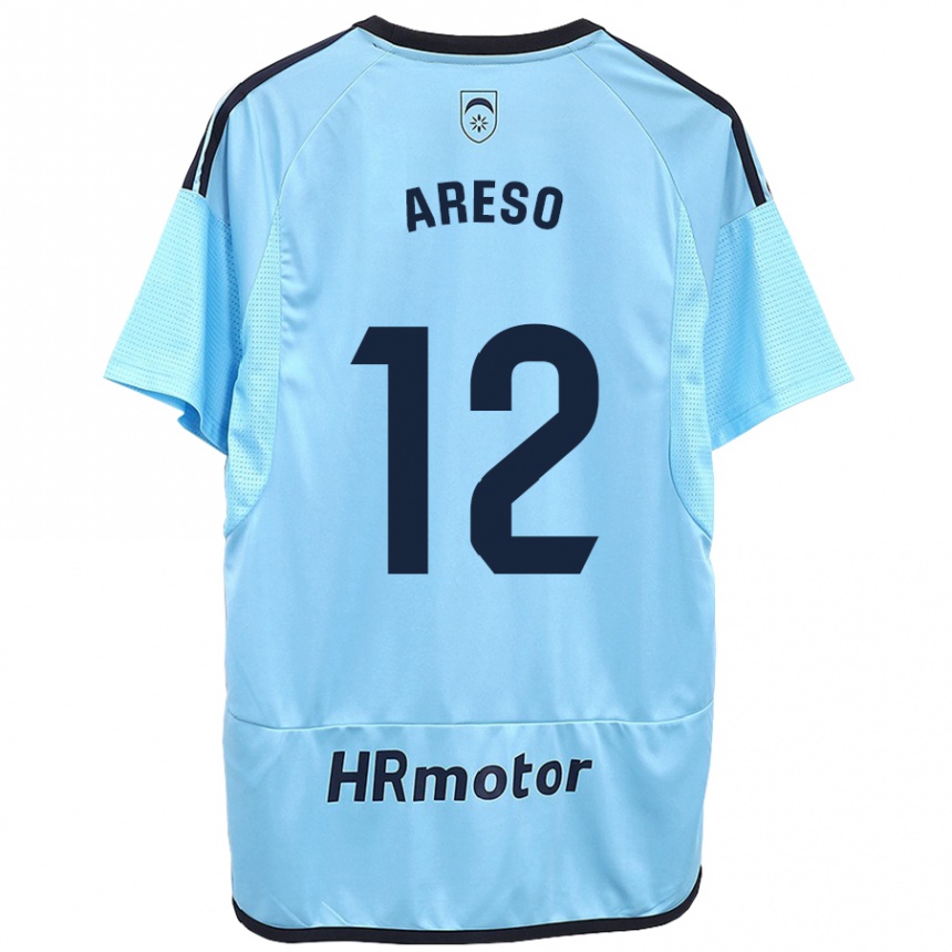 Kinder Fußball Jesús Areso #12 Blau Auswärtstrikot Trikot 2023/24 T-Shirt Luxemburg