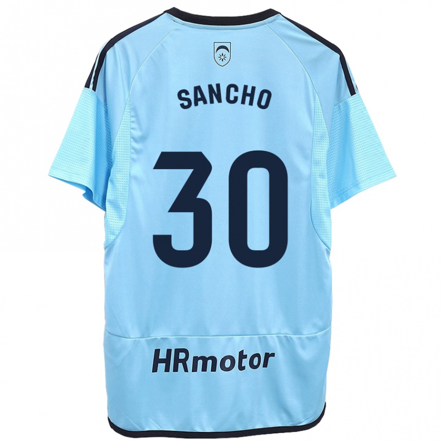 Kinder Fußball Dani Sancho #30 Blau Auswärtstrikot Trikot 2023/24 T-Shirt Luxemburg