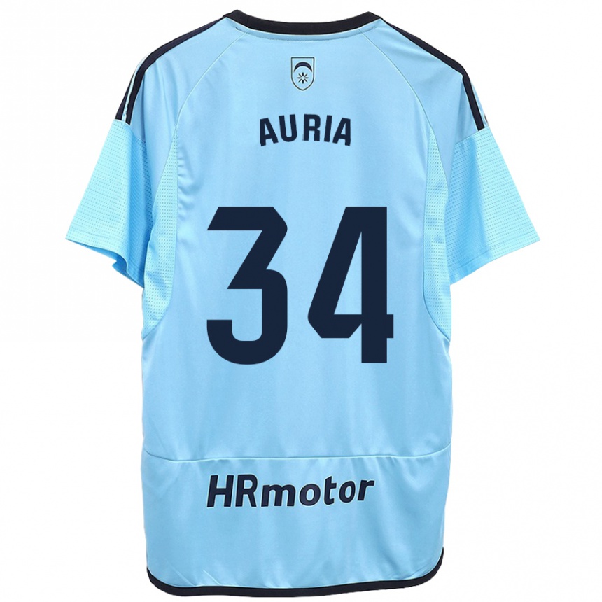 Kinder Fußball Miguel Auria #34 Blau Auswärtstrikot Trikot 2023/24 T-Shirt Luxemburg