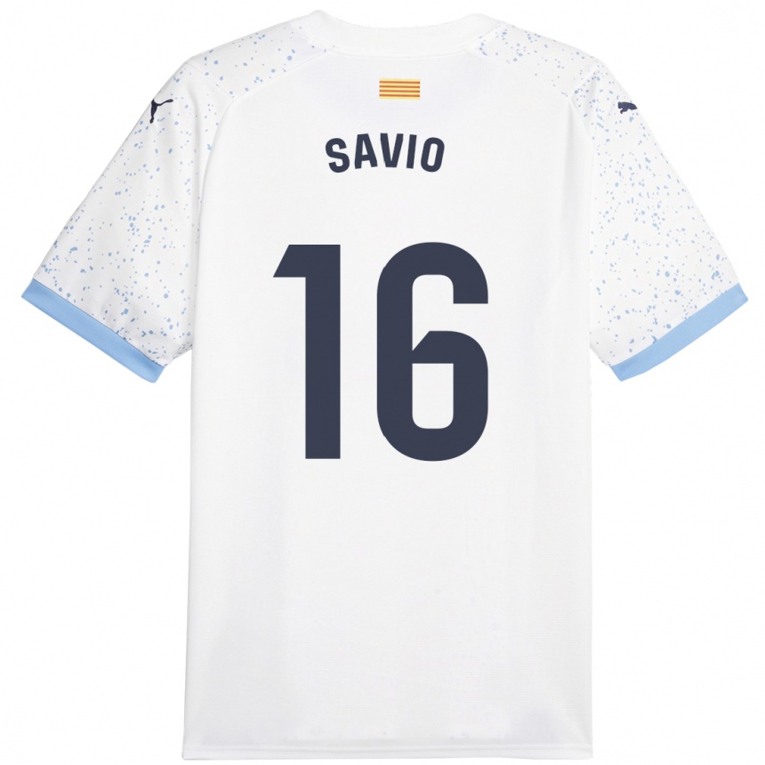 Kinder Fußball Sávio #16 Weiß Auswärtstrikot Trikot 2023/24 T-Shirt Luxemburg