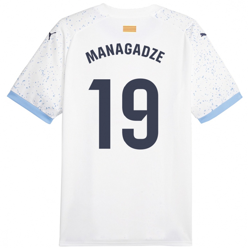 Kinder Fußball Luka Managadze #19 Weiß Auswärtstrikot Trikot 2023/24 T-Shirt Luxemburg
