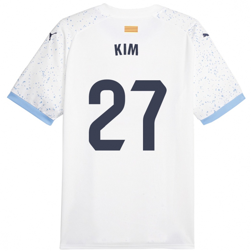 Kinder Fußball Min-Su Kim #27 Weiß Auswärtstrikot Trikot 2023/24 T-Shirt Luxemburg