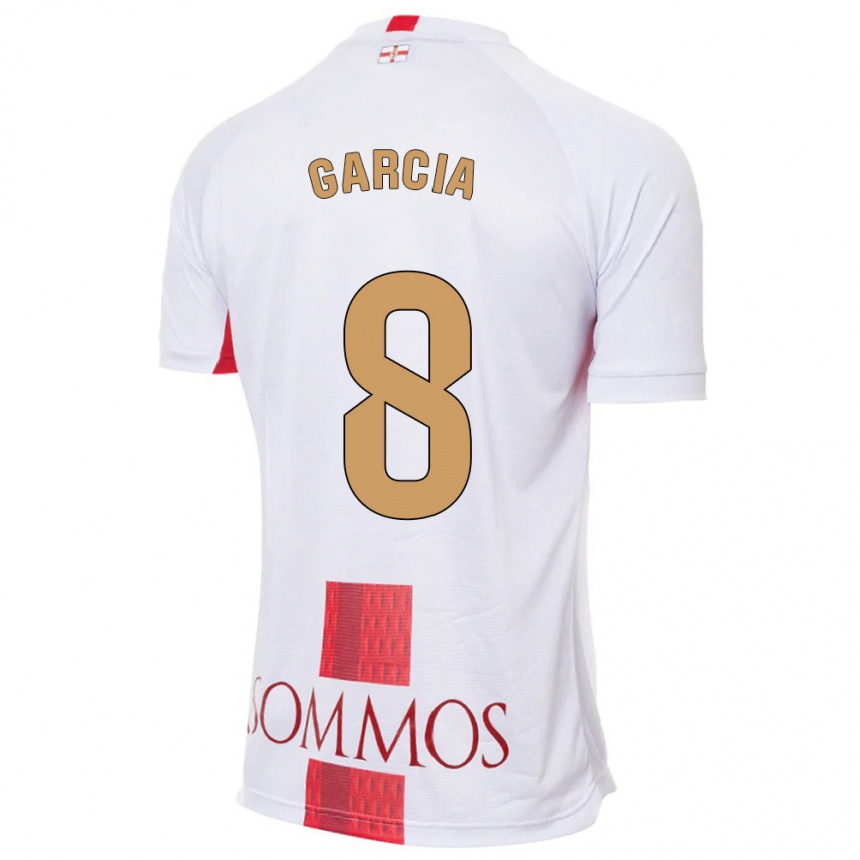 Kinder Fußball David García #8 Weiß Auswärtstrikot Trikot 2023/24 T-Shirt Luxemburg