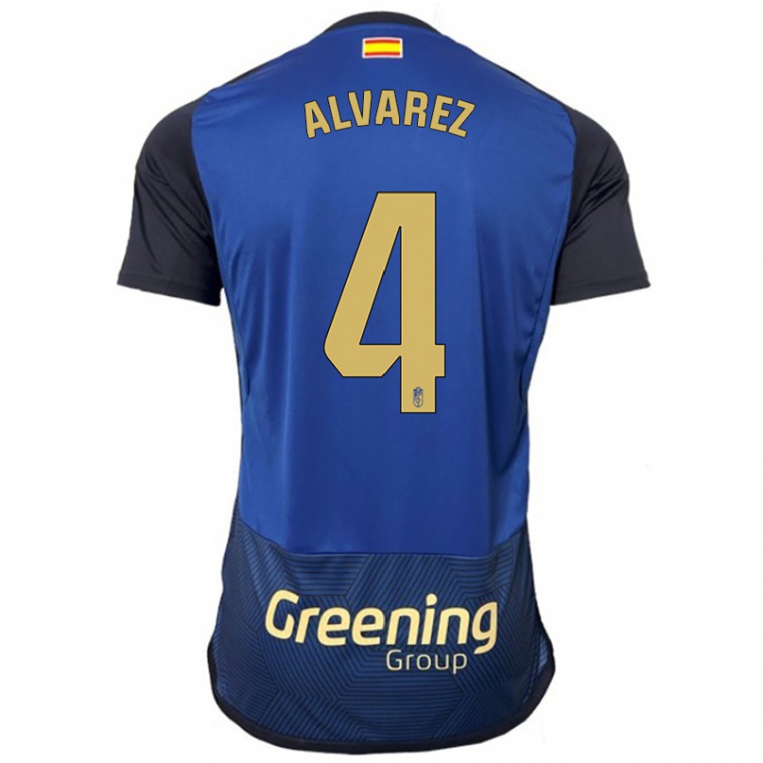 Kinder Fußball Isabel Álvarez #4 Marine Auswärtstrikot Trikot 2023/24 T-Shirt Luxemburg