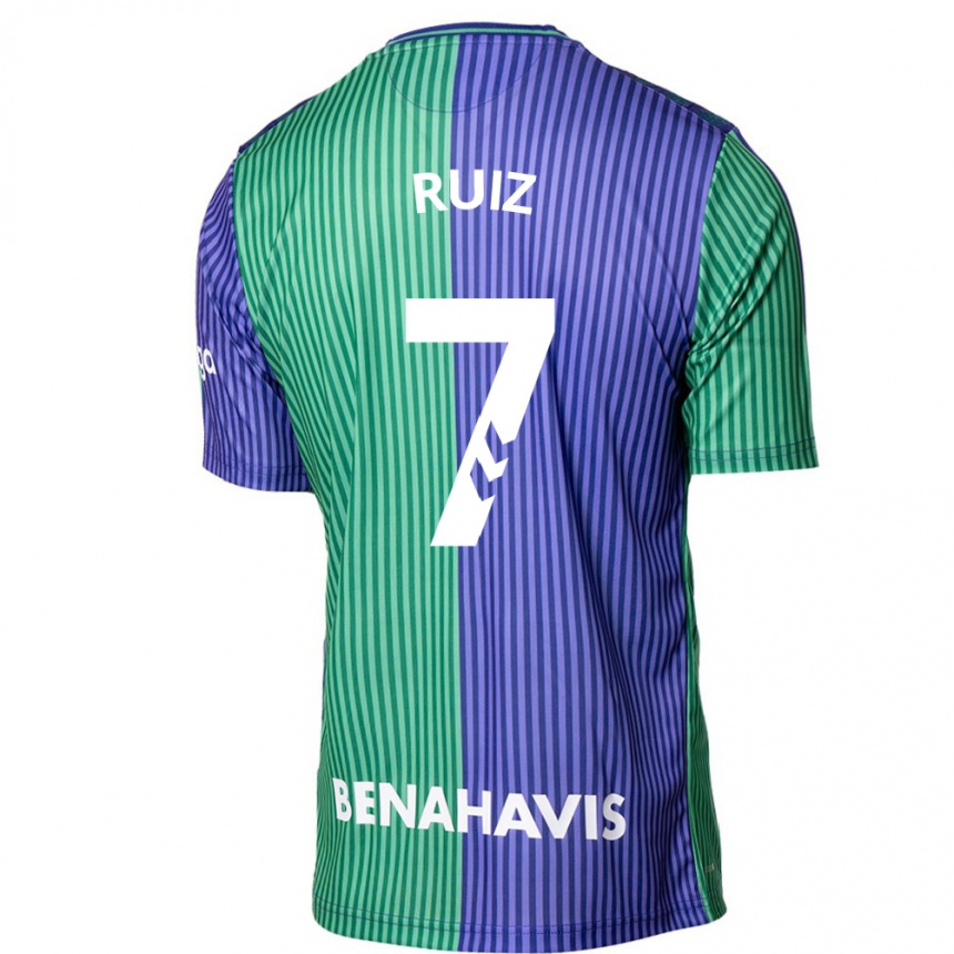Kinder Fußball María Ruiz #7 Grün Blau Auswärtstrikot Trikot 2023/24 T-Shirt Luxemburg