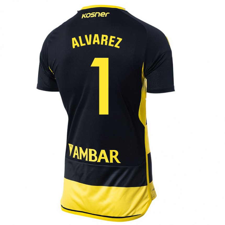 Kinder Fußball Cristian Álvarez #1 Schwarz Gelb Auswärtstrikot Trikot 2023/24 T-Shirt Luxemburg