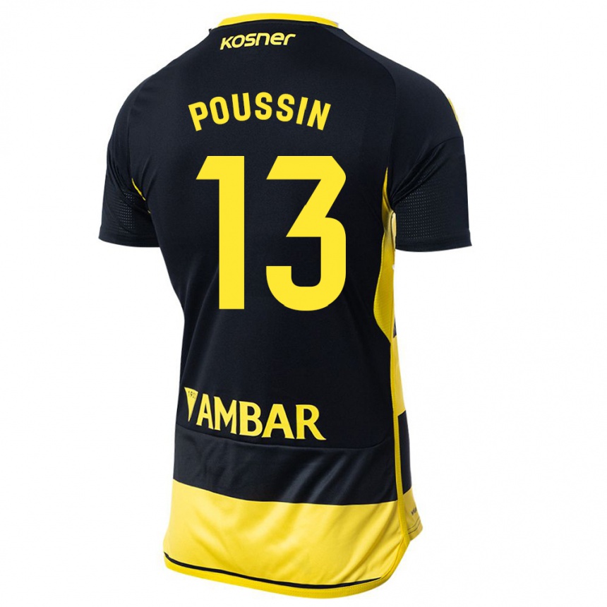 Kinder Fußball Gaëtan Poussin #13 Schwarz Gelb Auswärtstrikot Trikot 2023/24 T-Shirt Luxemburg