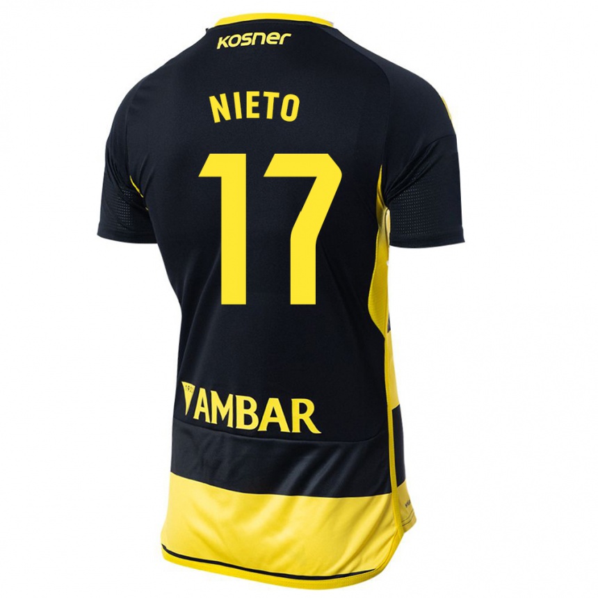 Kinder Fußball Carlos Nieto #17 Schwarz Gelb Auswärtstrikot Trikot 2023/24 T-Shirt Luxemburg
