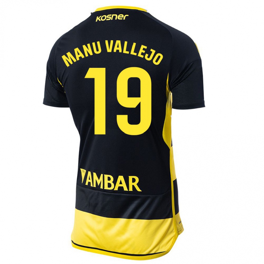 Kinder Fußball Manu Vallejo #19 Schwarz Gelb Auswärtstrikot Trikot 2023/24 T-Shirt Luxemburg