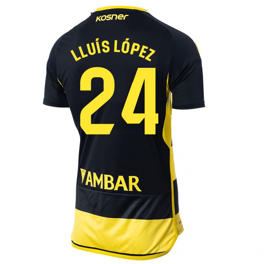 Kinder Fußball Lluís López #24 Schwarz Gelb Auswärtstrikot Trikot 2023/24 T-Shirt Luxemburg