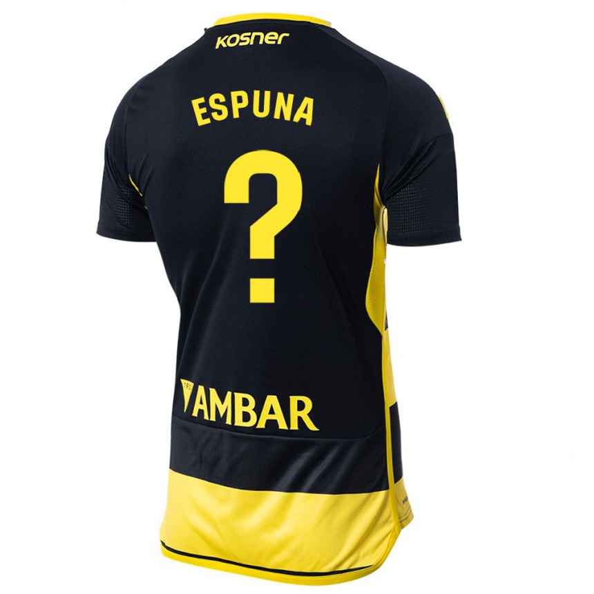 Kinder Fußball Nico Espuña #0 Schwarz Gelb Auswärtstrikot Trikot 2023/24 T-Shirt Luxemburg