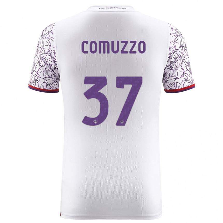 Kinder Fußball Pietro Comuzzo #37 Weiß Auswärtstrikot Trikot 2023/24 T-Shirt Luxemburg