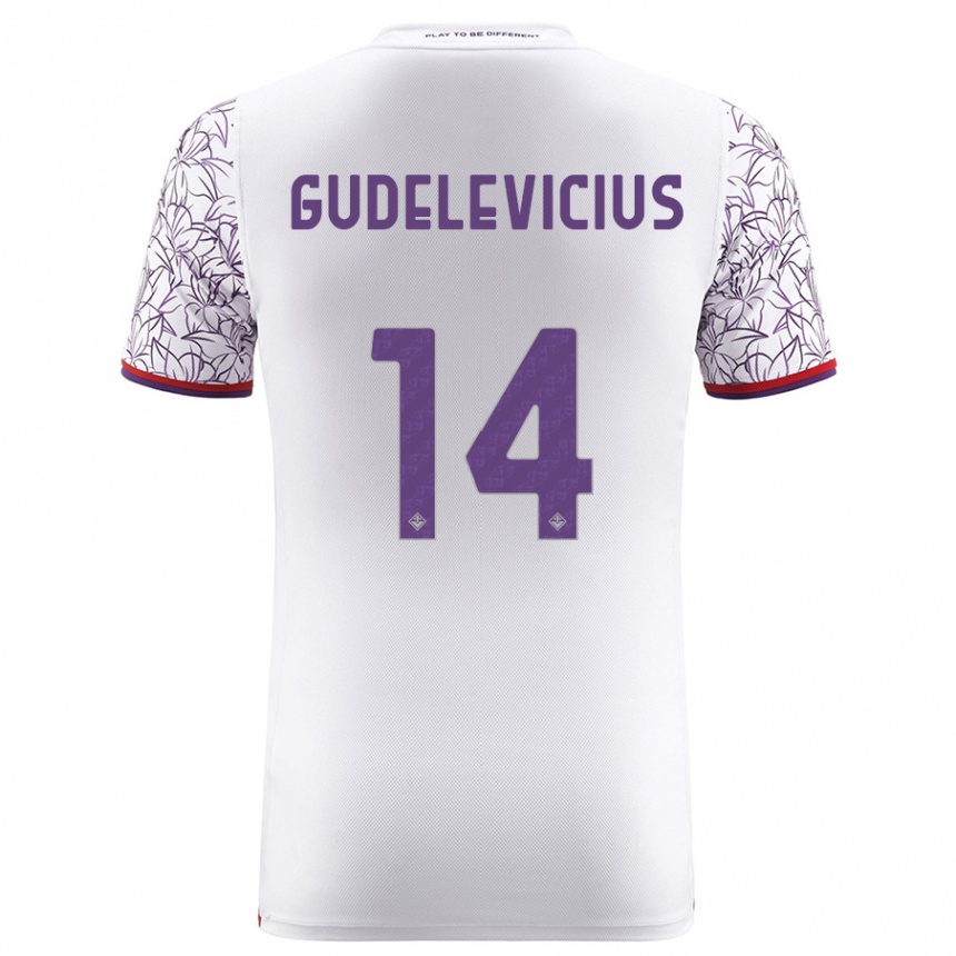 Kinder Fußball Ernestas Gudelevicius #14 Weiß Auswärtstrikot Trikot 2023/24 T-Shirt Luxemburg