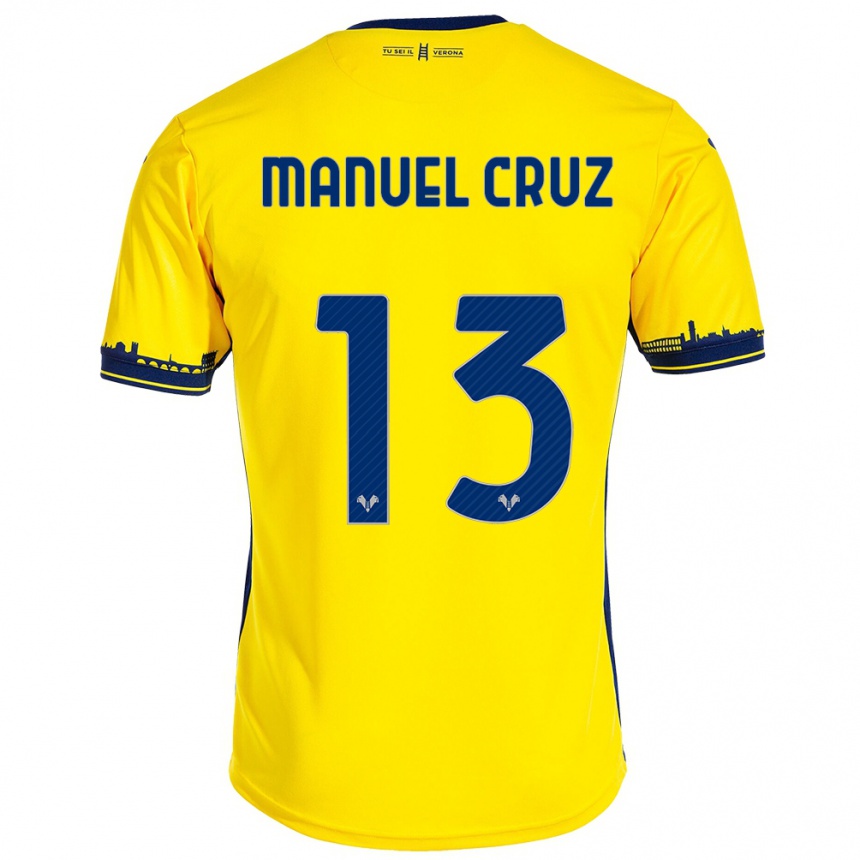 Kinder Fußball Juan Manuel Cruz #13 Gelb Auswärtstrikot Trikot 2023/24 T-Shirt Luxemburg