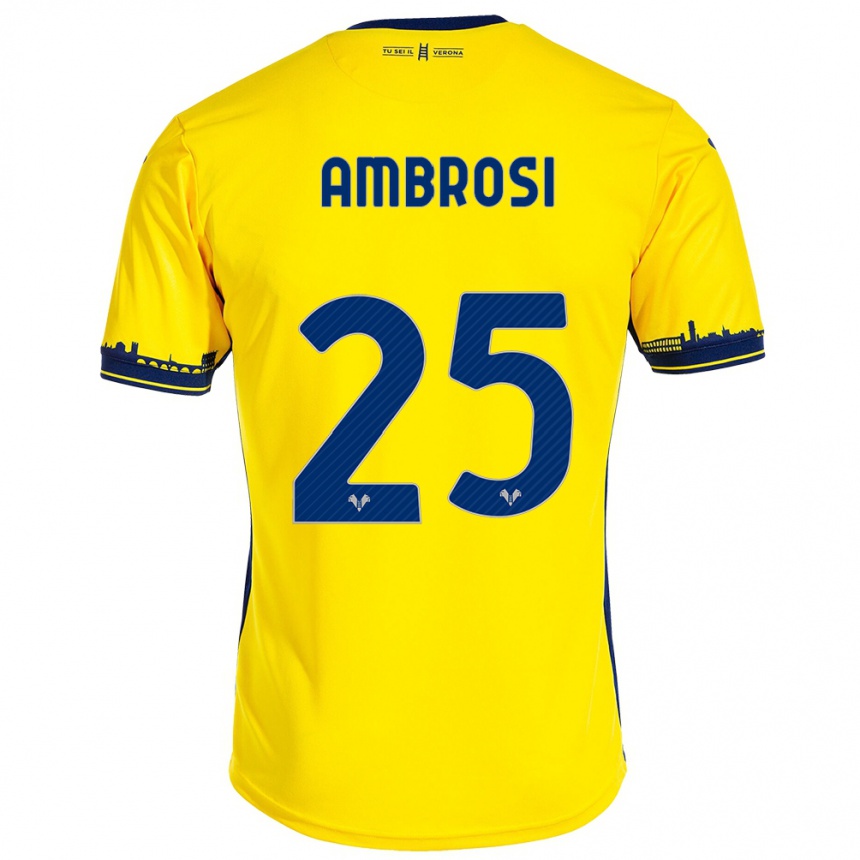 Kinder Fußball Caterina Ambrosi #25 Gelb Auswärtstrikot Trikot 2023/24 T-Shirt Luxemburg