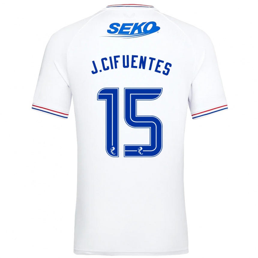 Kinder Fußball José Cifuentes #15 Weiß Auswärtstrikot Trikot 2023/24 T-Shirt Luxemburg