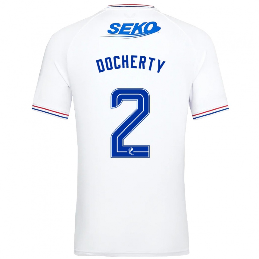 Kinder Fußball Nicola Docherty #2 Weiß Auswärtstrikot Trikot 2023/24 T-Shirt Luxemburg