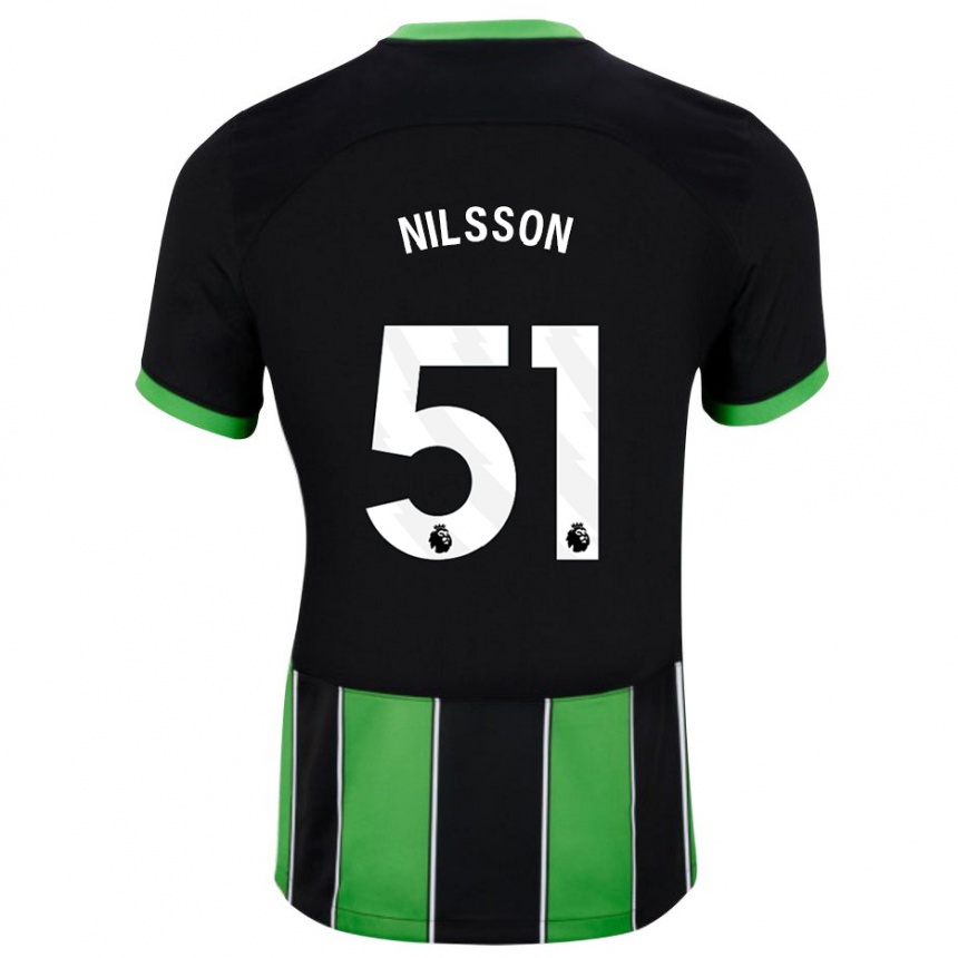 Kinder Fußball Casper Nilsson #51 Schwarz Grün Auswärtstrikot Trikot 2023/24 T-Shirt Luxemburg