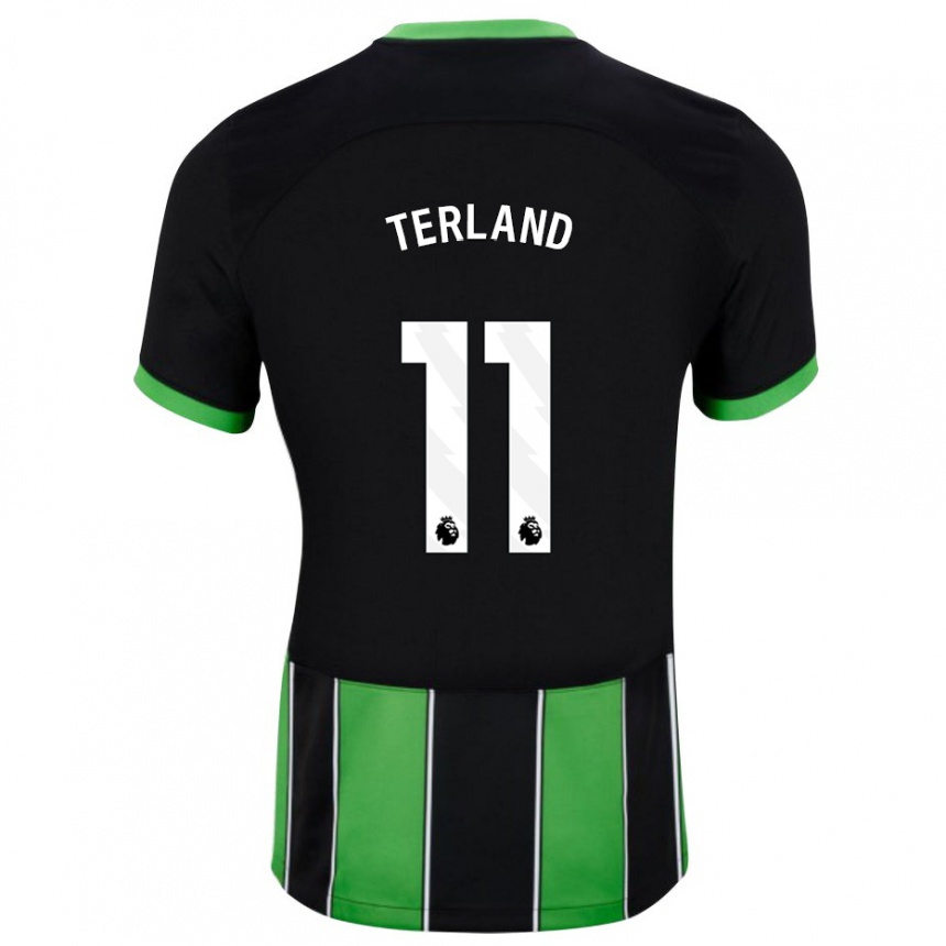 Kinder Fußball Elisabeth Terland #11 Schwarz Grün Auswärtstrikot Trikot 2023/24 T-Shirt Luxemburg