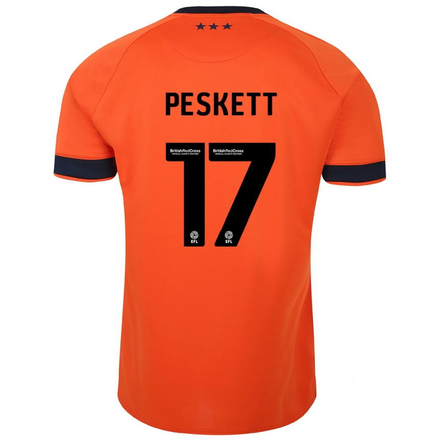 Kinder Fußball Sophie Peskett #17 Orangefarben Auswärtstrikot Trikot 2023/24 T-Shirt Luxemburg