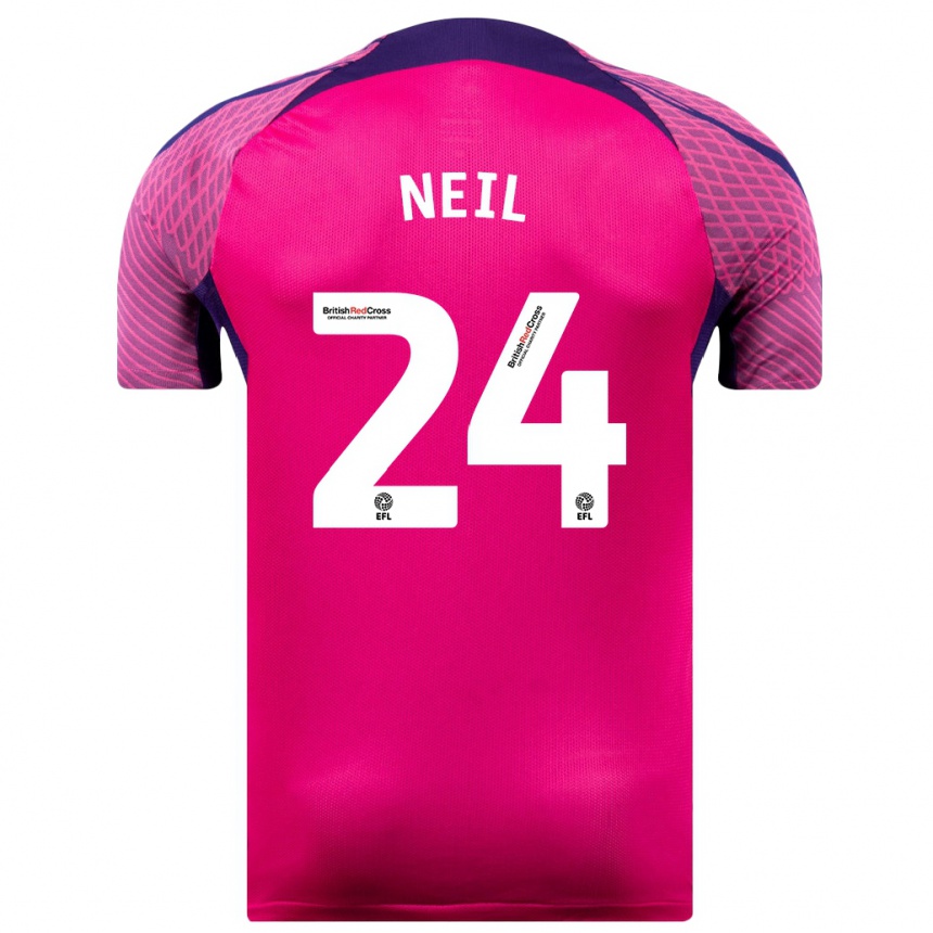 Kinder Fußball Dan Neil #24 Lila Auswärtstrikot Trikot 2023/24 T-Shirt Luxemburg