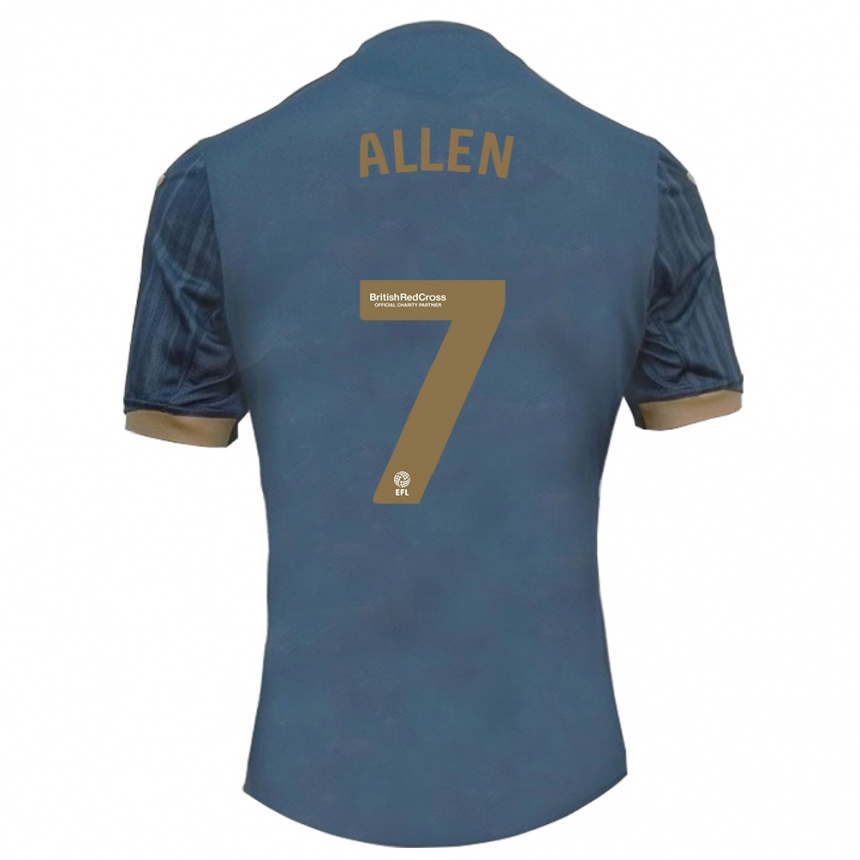 Kinder Fußball Joe Allen #7 Dunkles Blaugrün Auswärtstrikot Trikot 2023/24 T-Shirt Luxemburg