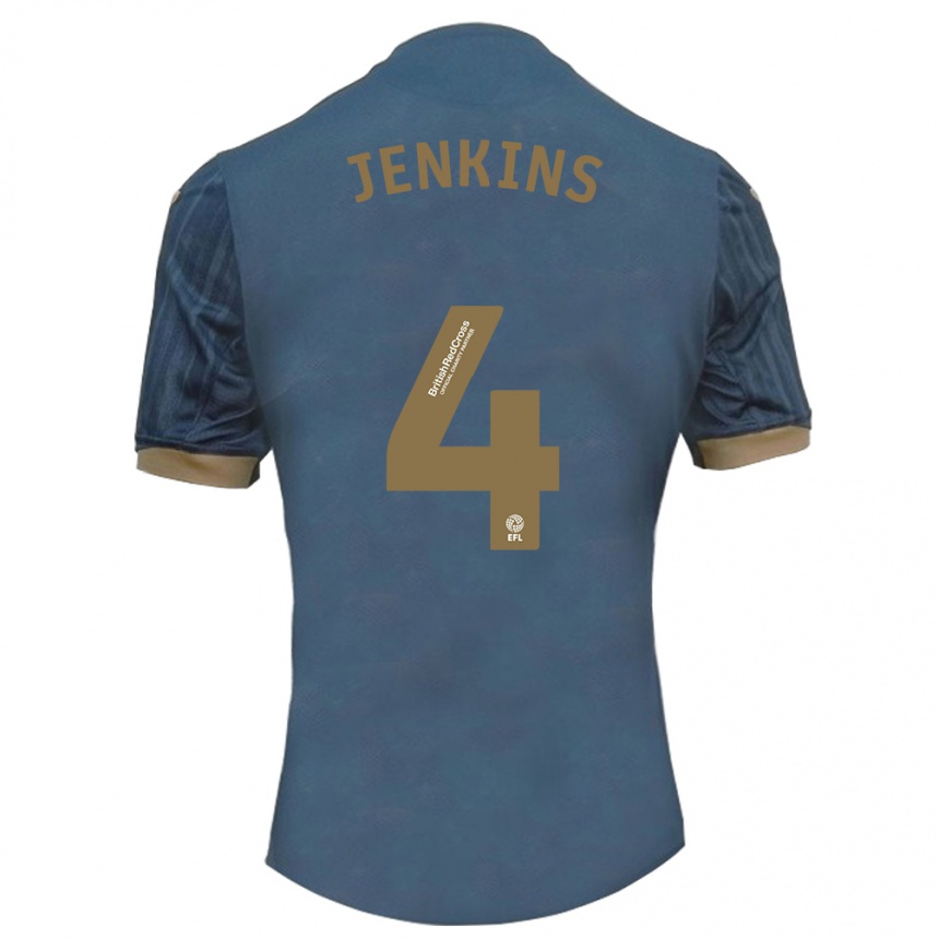 Kinder Fußball Shaunna Jenkins #4 Dunkles Blaugrün Auswärtstrikot Trikot 2023/24 T-Shirt Luxemburg