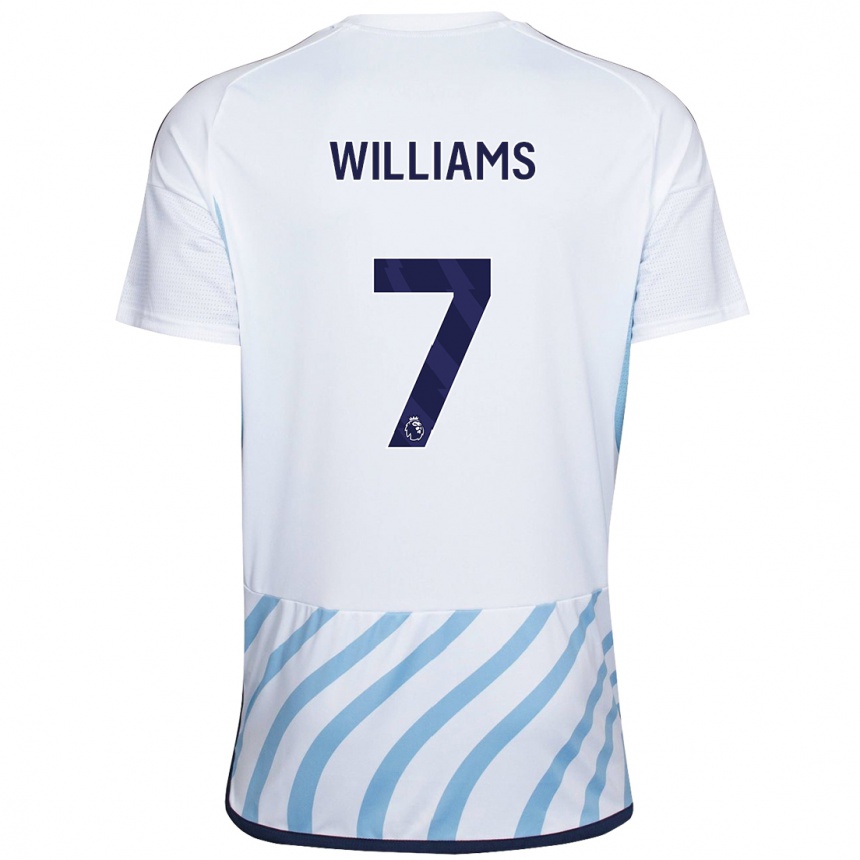 Kinder Fußball Neco Williams #7 Weiß Blau Auswärtstrikot Trikot 2023/24 T-Shirt Luxemburg