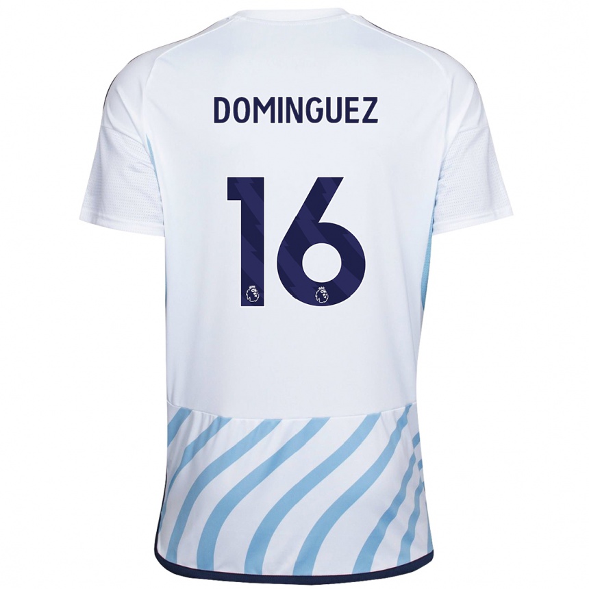 Kinder Fußball Nicolás Domínguez #16 Weiß Blau Auswärtstrikot Trikot 2023/24 T-Shirt Luxemburg