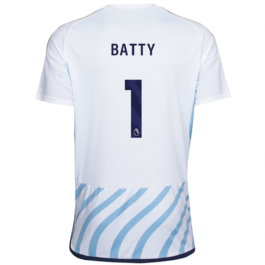 Kinder Fußball Emily Batty #1 Weiß Blau Auswärtstrikot Trikot 2023/24 T-Shirt Luxemburg