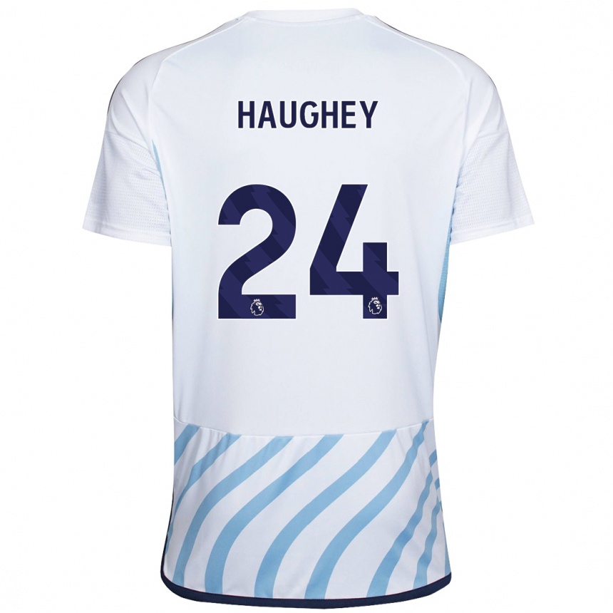 Kinder Fußball Ella Haughey #24 Weiß Blau Auswärtstrikot Trikot 2023/24 T-Shirt Luxemburg