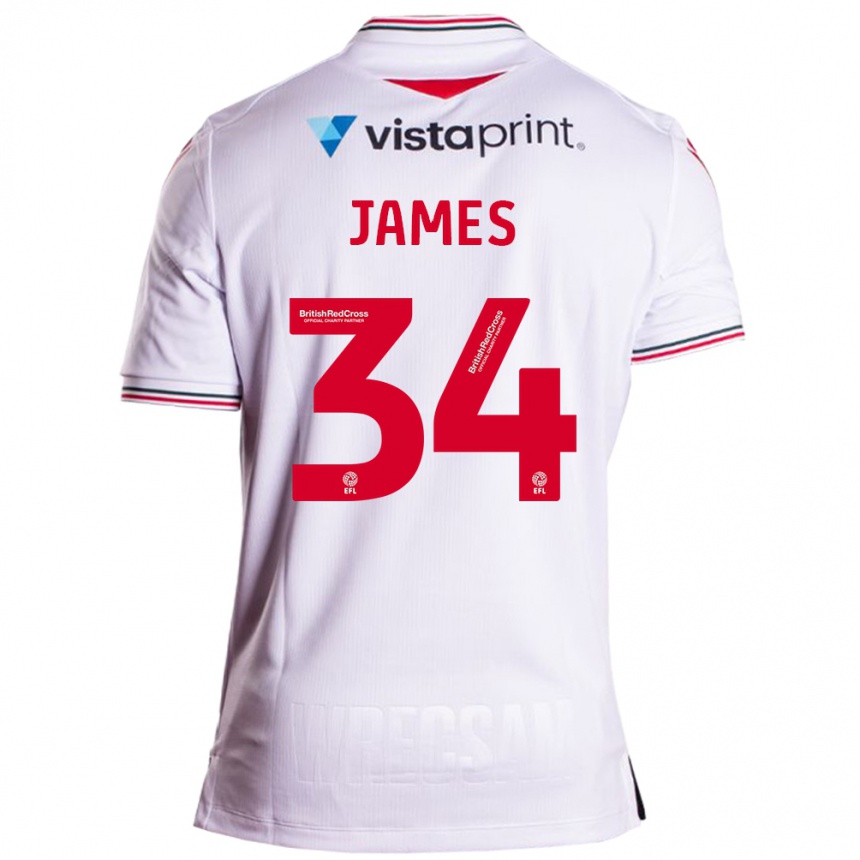 Kinder Fußball Aaron James #34 Weiß Auswärtstrikot Trikot 2023/24 T-Shirt Luxemburg