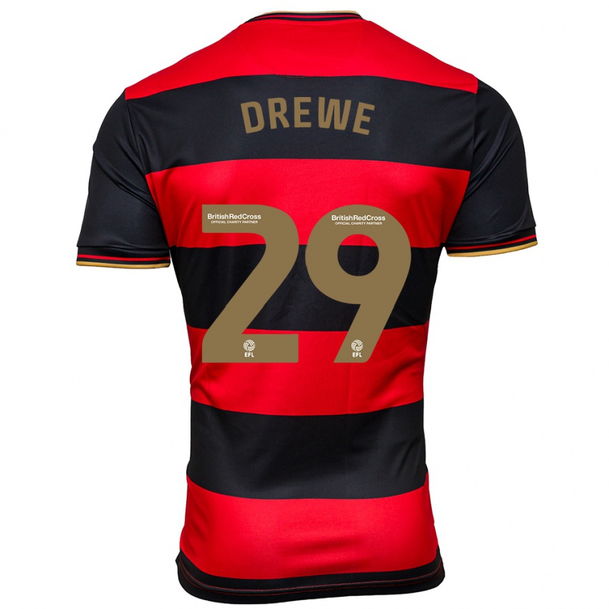 Kinder Fußball Aaron Drewe #29 Schwarz Rot Auswärtstrikot Trikot 2023/24 T-Shirt Luxemburg