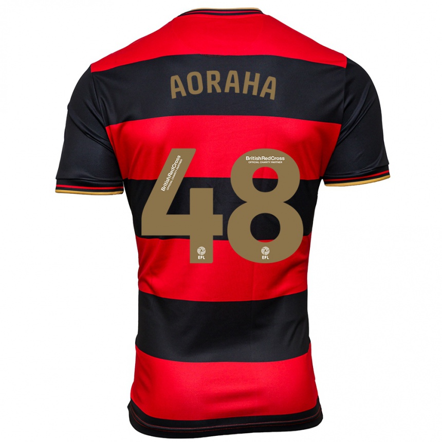 Kinder Fußball Alexander Aoraha #48 Schwarz Rot Auswärtstrikot Trikot 2023/24 T-Shirt Luxemburg