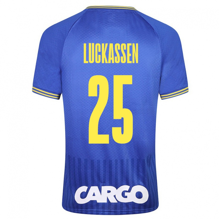 Kinder Fußball Derrick Luckassen #25 Blau Auswärtstrikot Trikot 2023/24 T-Shirt Luxemburg